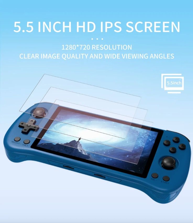 Entdecken Sie die POWKIDDY X55 Retro-Gaming Handheld-Spielkonsole mit 5.5 Zoll Bildschirm und RK3566 Prozessor