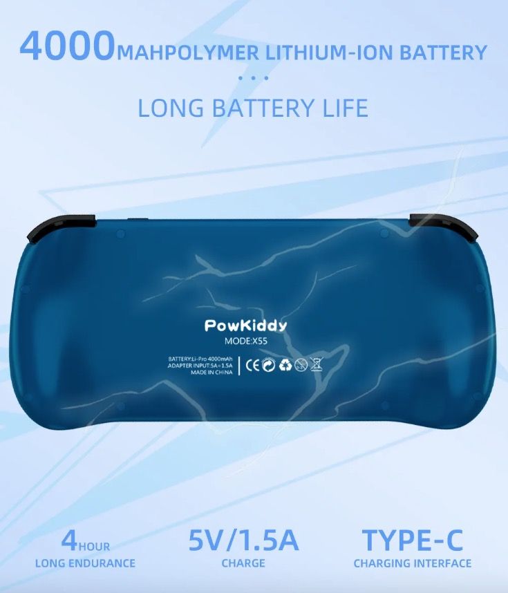 Entdecken Sie die POWKIDDY X55 Retro-Gaming Handheld-Spielkonsole mit 5.5 Zoll Bildschirm und RK3566 Prozessor