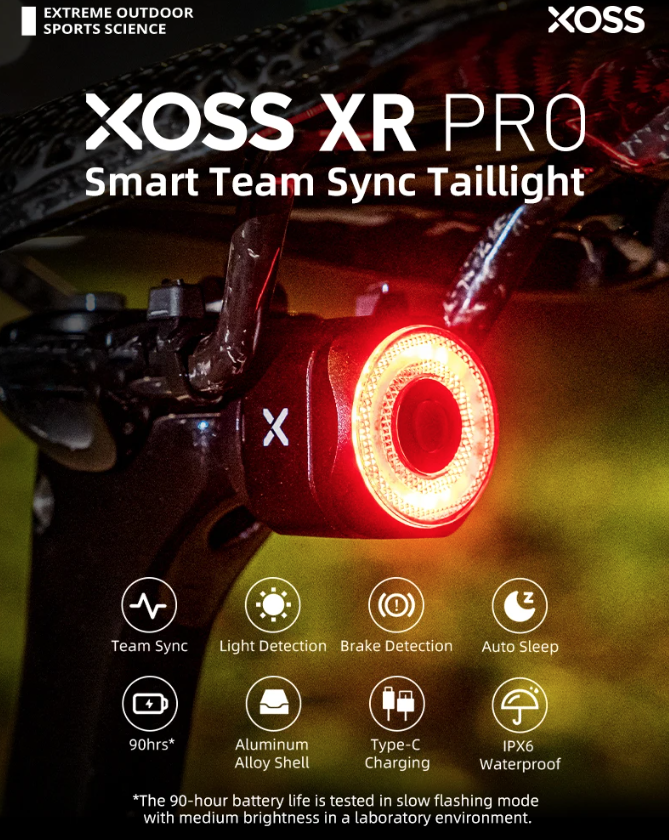 XOSS XR Pro Smartes Rücklicht mit automatischer Bremserkennung, USB-Aufladung und wasserfestem Design für Fahrradsicherheit